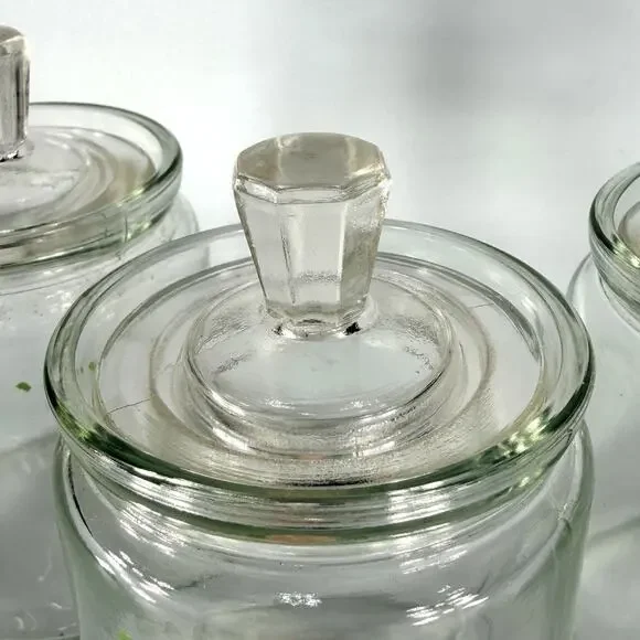 Set 3 Vintage Glass Apothecary Storage Jars 5" Painted Pink Flowers Cottage - Picture 7 of 8